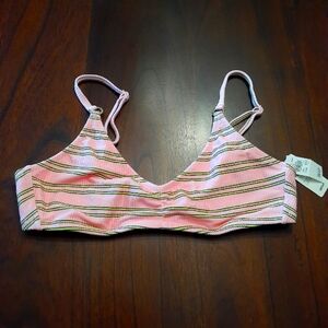 NWT Aerie Women's Pink And Yellow Scoop Neck Bikini Top